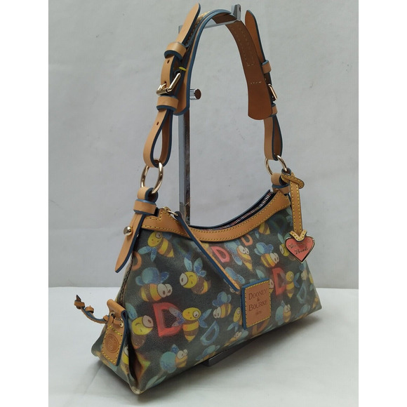 Dooney & Bourke Multicolor Bees Coated Canvas Leather Trim Hobo Shoulder Bag - Picture 3 of 16